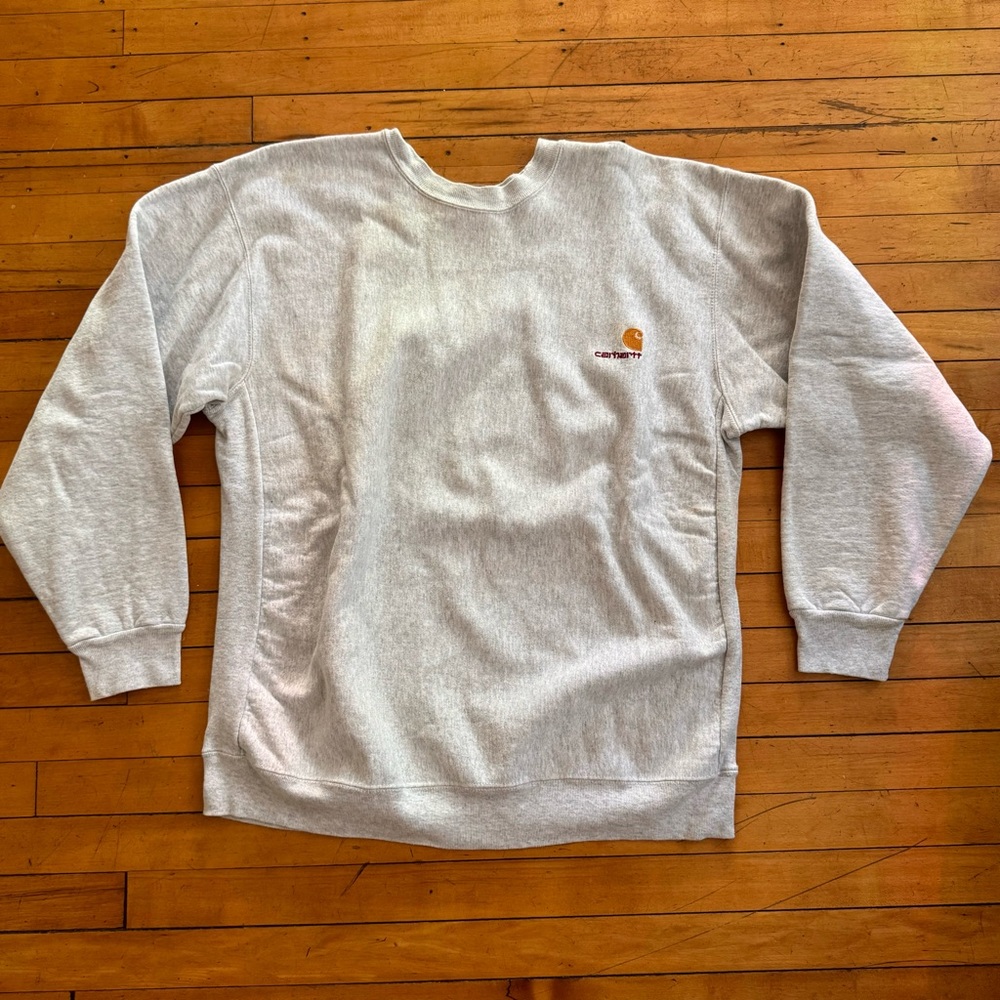 Vintage 1980s Carhartt Rugged Sweatshirt 80s Gray Reverse Weave Embroidered - Picture 1 of 10